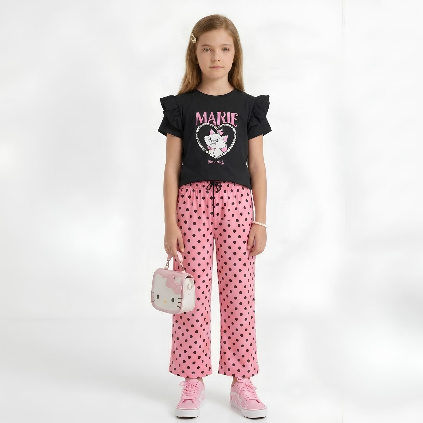 Girls Marie Cat Polka Dot Set