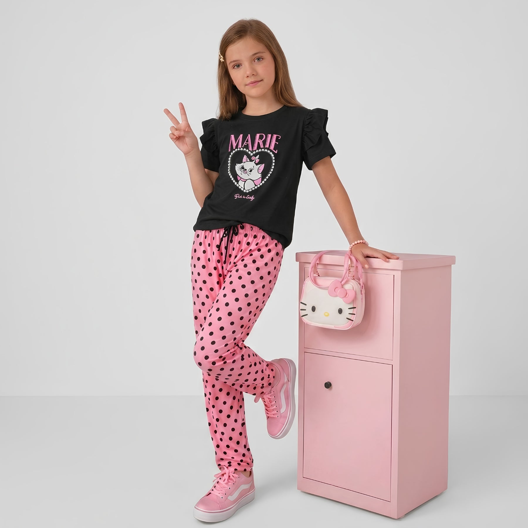 Girls Marie Cat Polka Dot Set