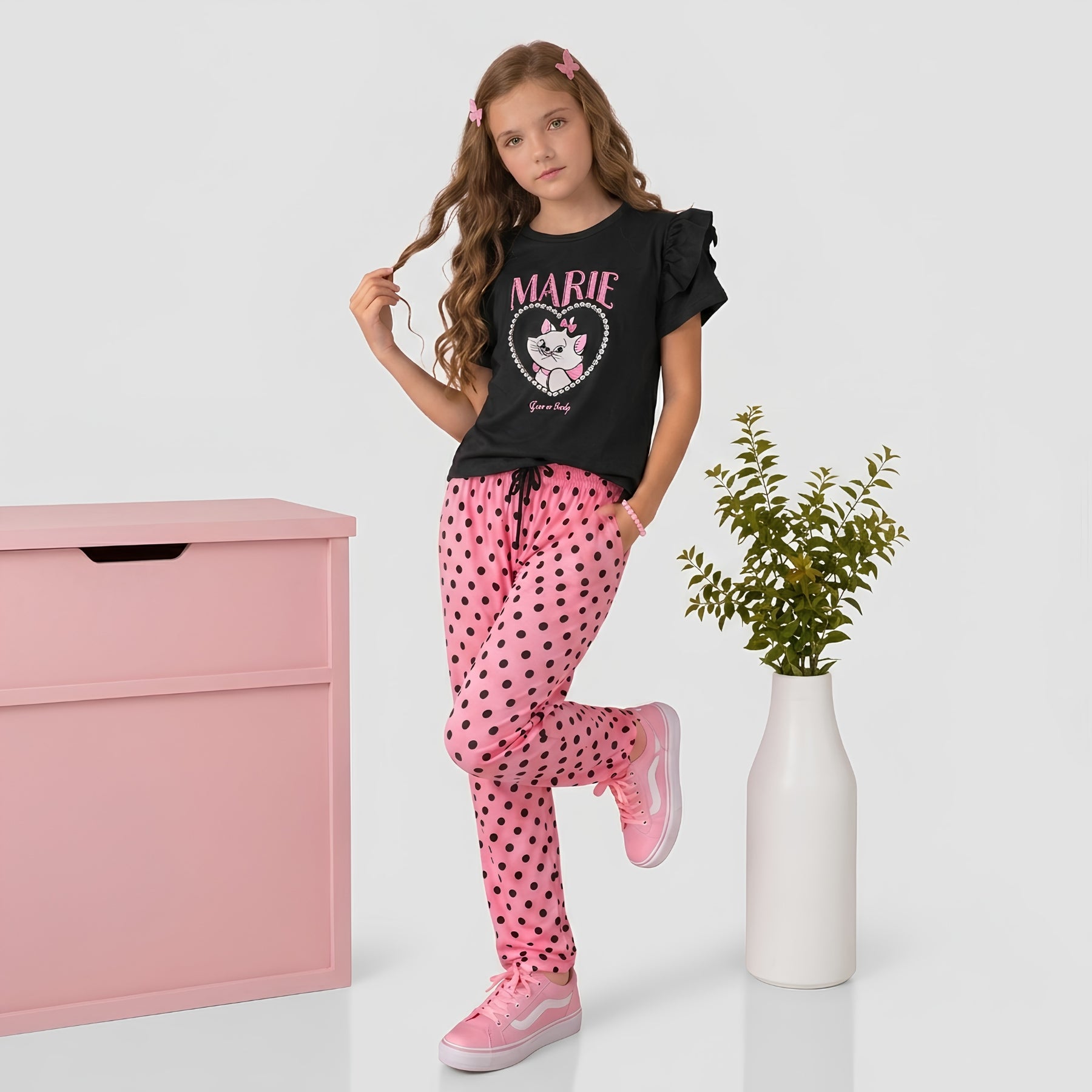 Girls Marie Cat Polka Dot Set