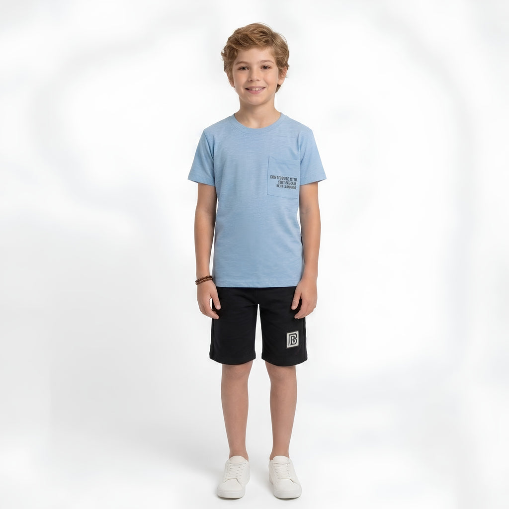 Boys Sky Blue Pocket Shorts Set