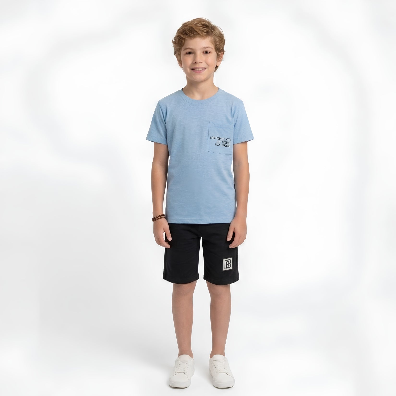 Boys Sky Blue Pocket Shorts Set