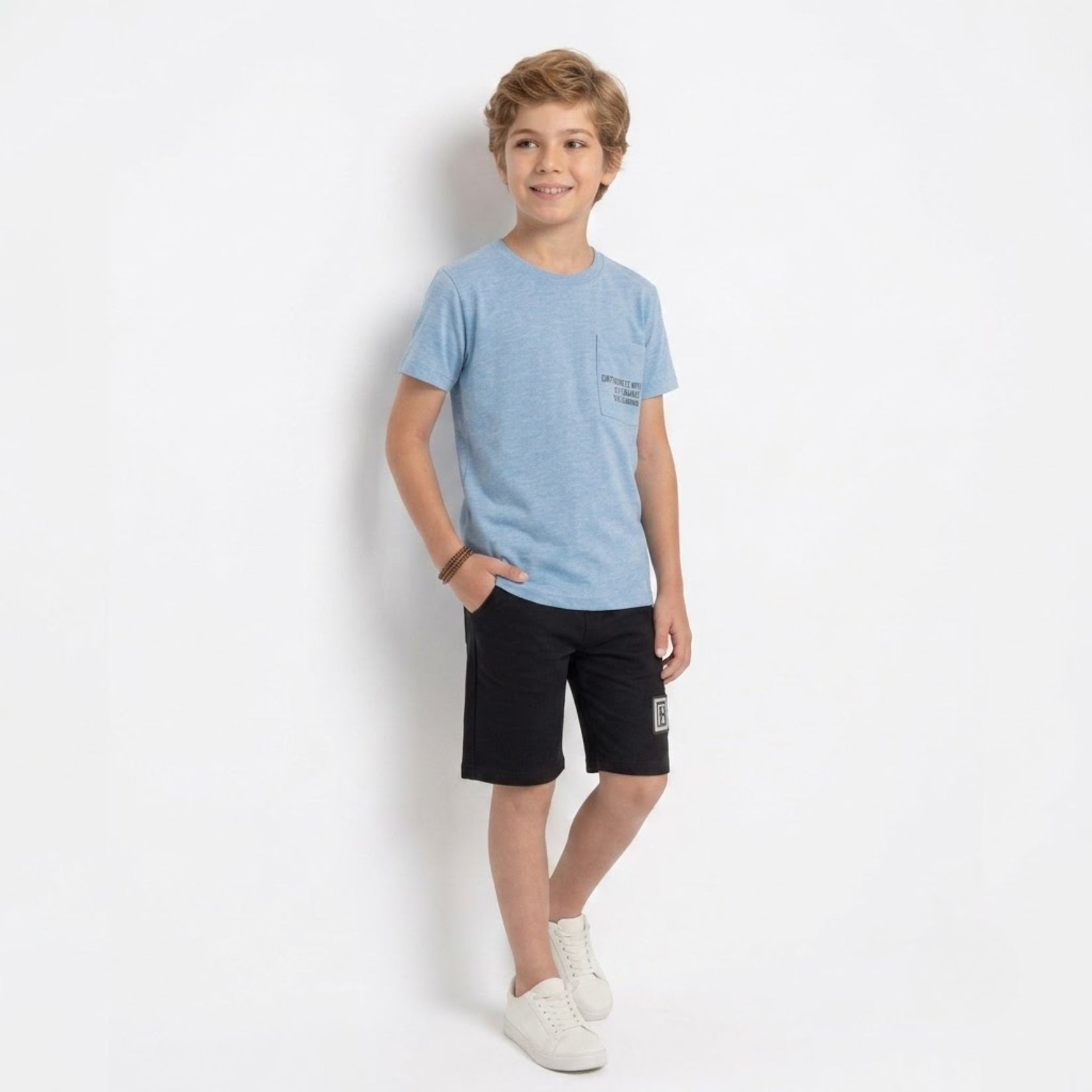 Boys Sky Blue Pocket Shorts Set