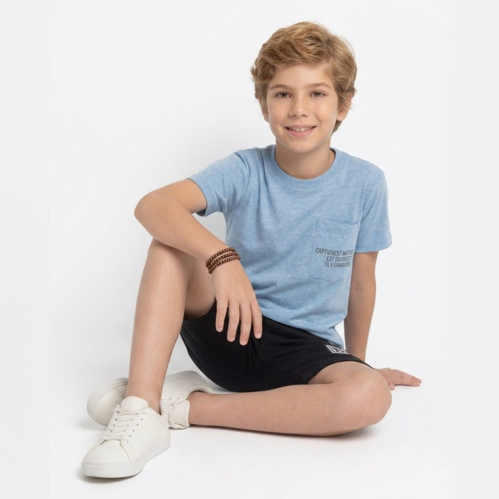 Boys Sky Blue Pocket Shorts Set