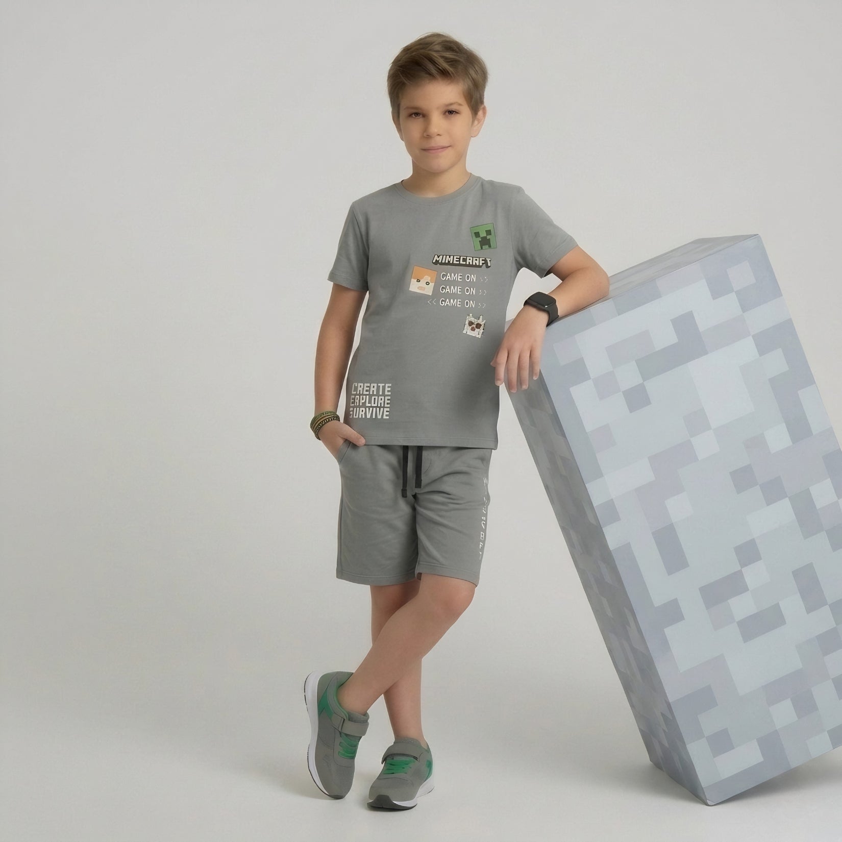 Boys Gamer Minecraft Shorts Set