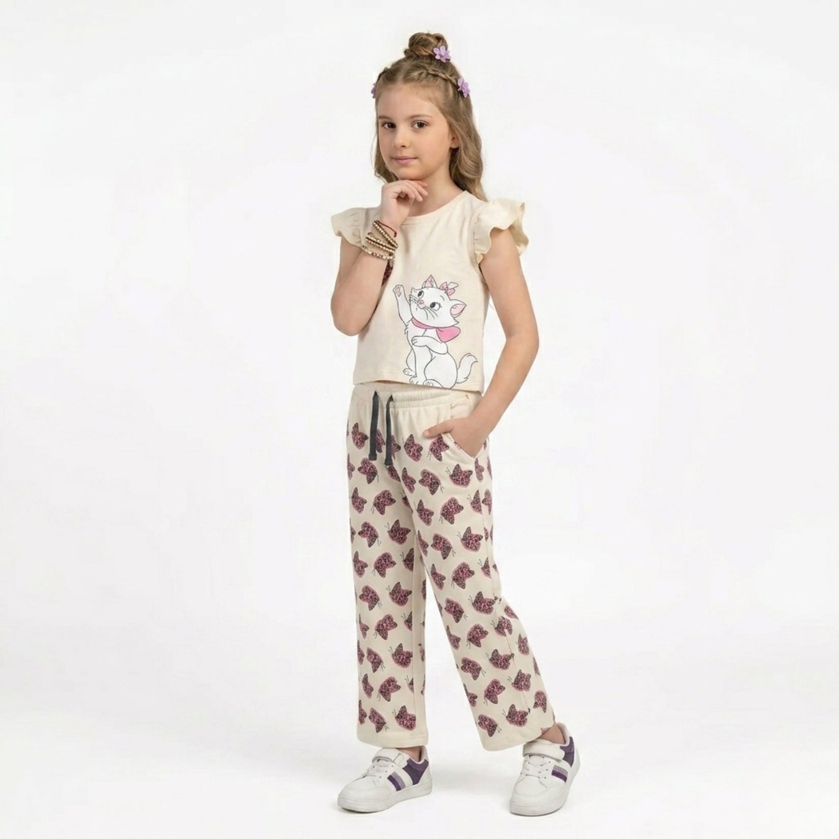 Girls Butterfly & Kitty Cream Set