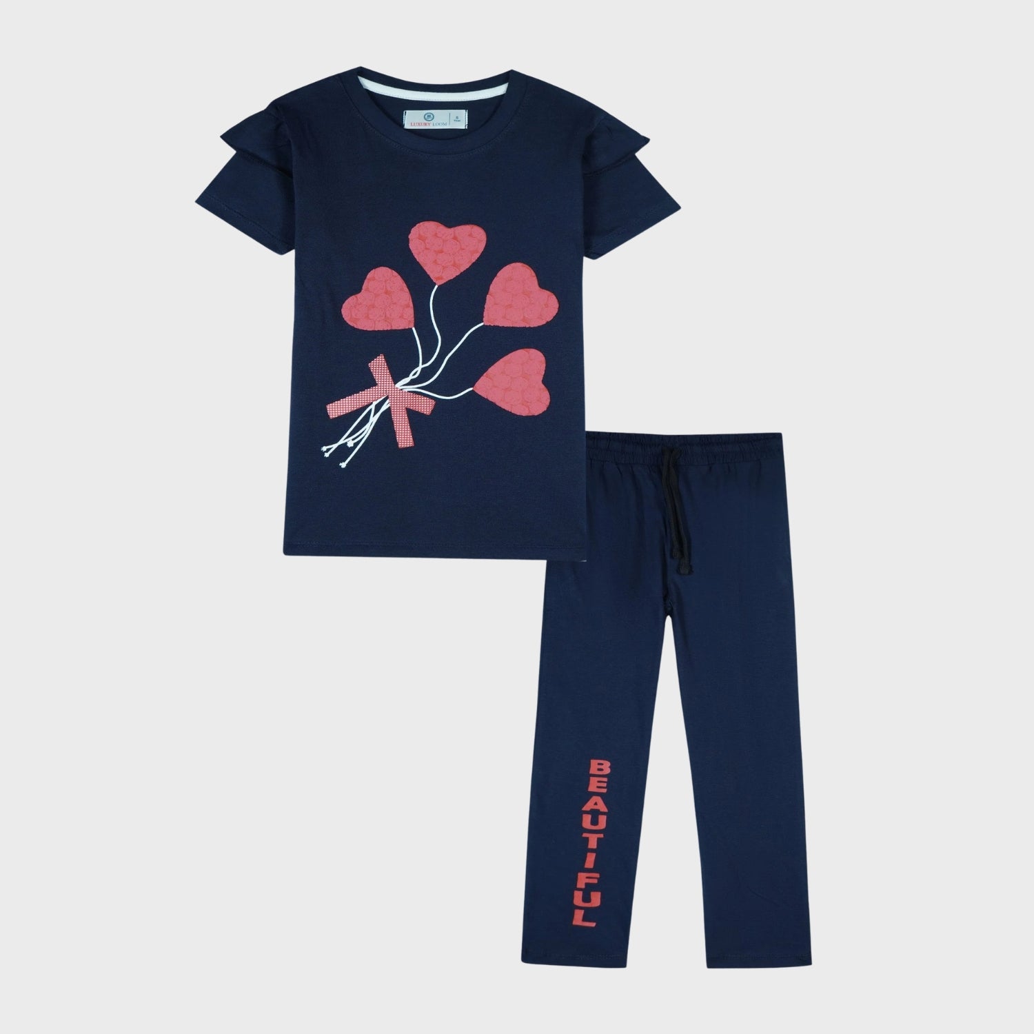 Girls Heart Balloon Print Set