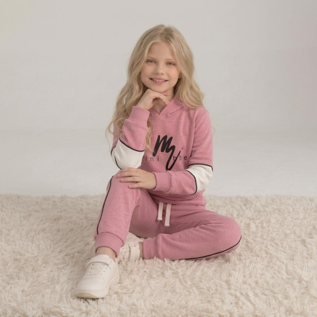 Girls Pink Hoodie Tracksuit Set