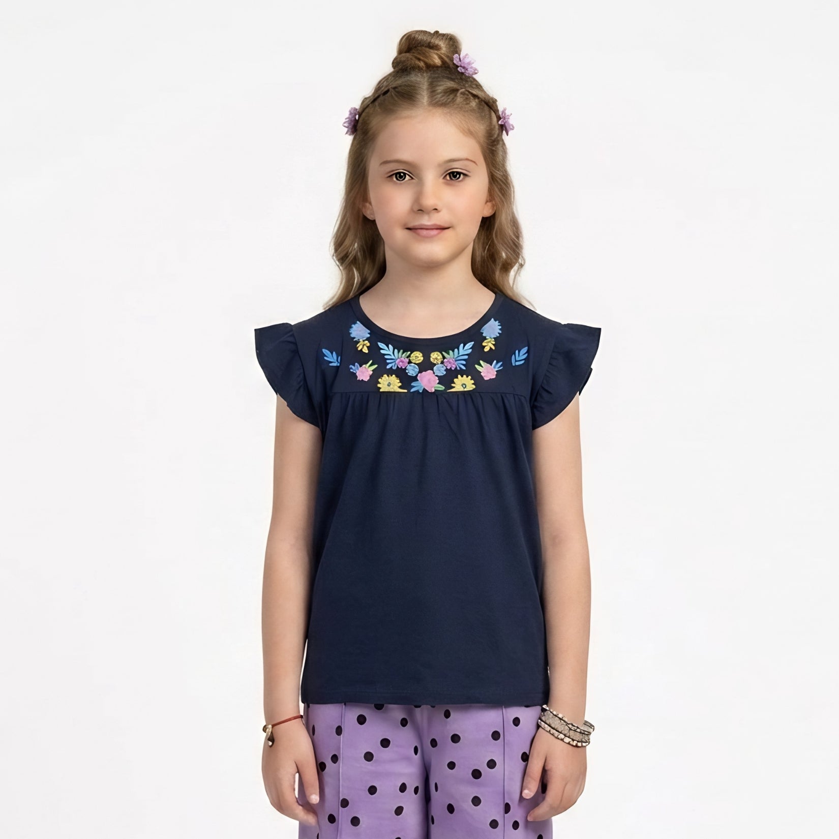 Girls Floral Embroidered Top