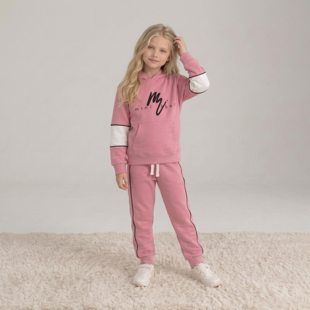 Girls Pink Hoodie Tracksuit Set