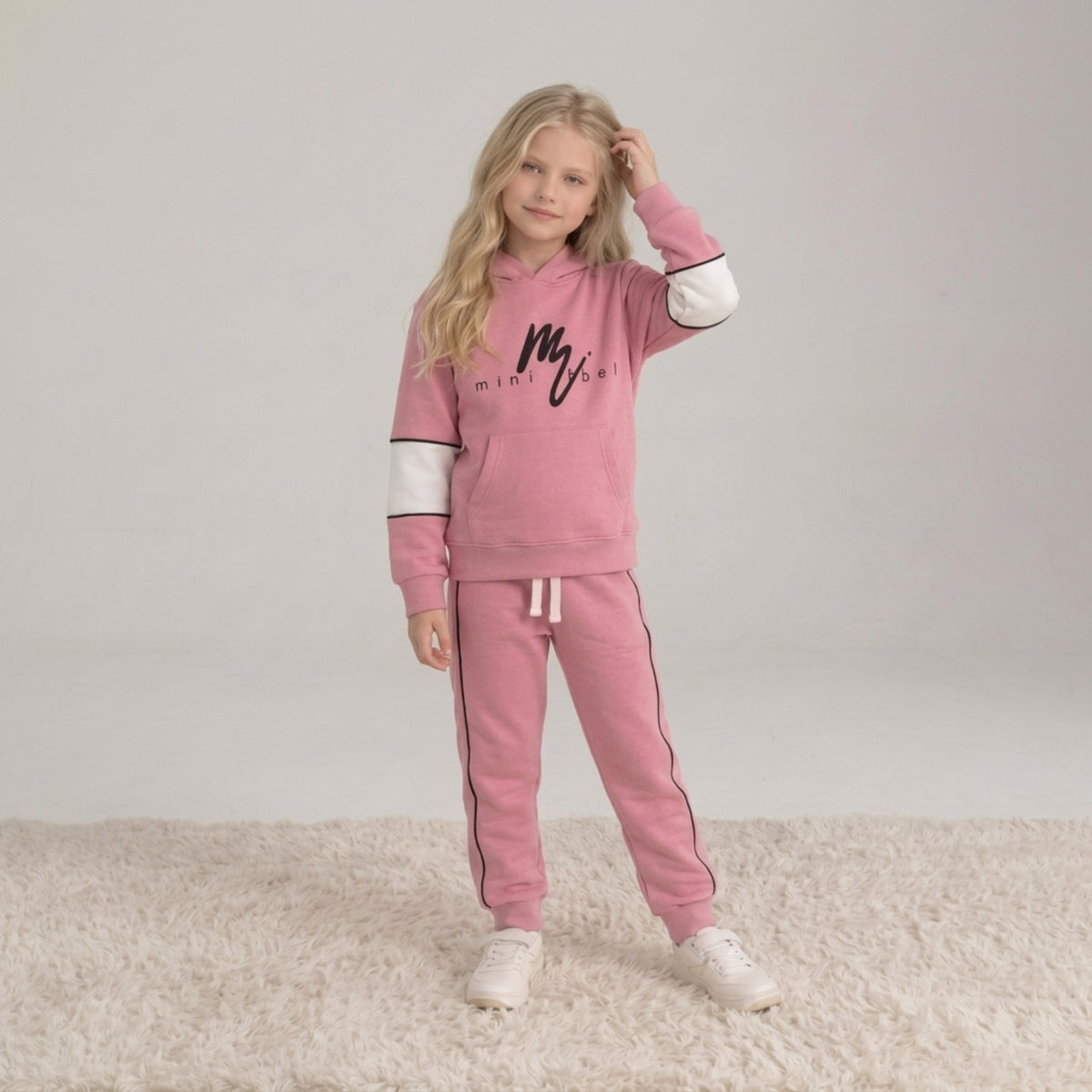 Girls Pink Hoodie Tracksuit Set