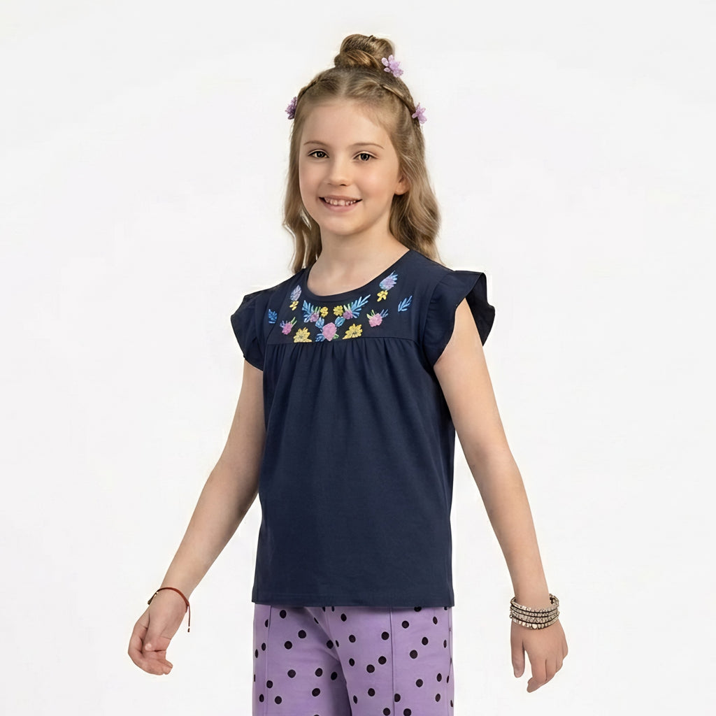 Girls Floral Embroidered Top
