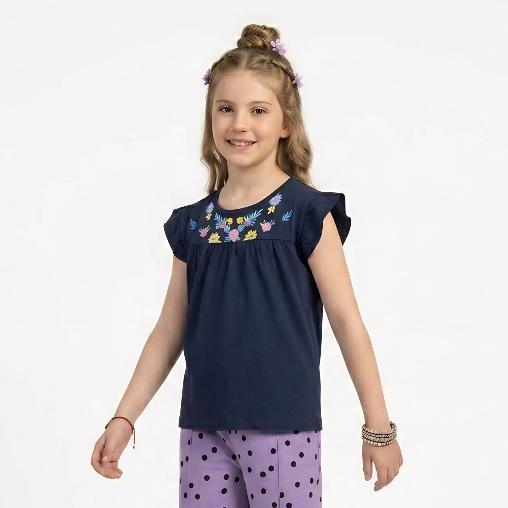Girls Floral Embroidered Top