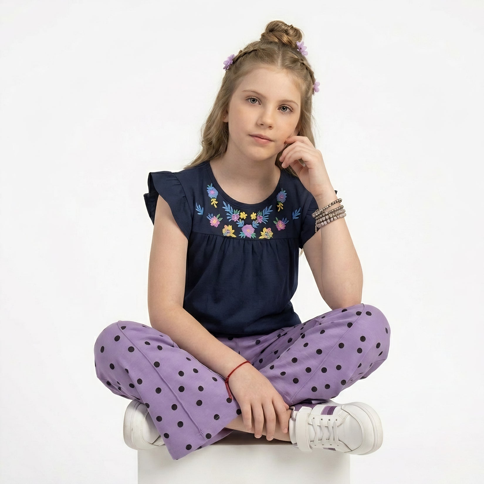 Girls Floral Embroidered Top