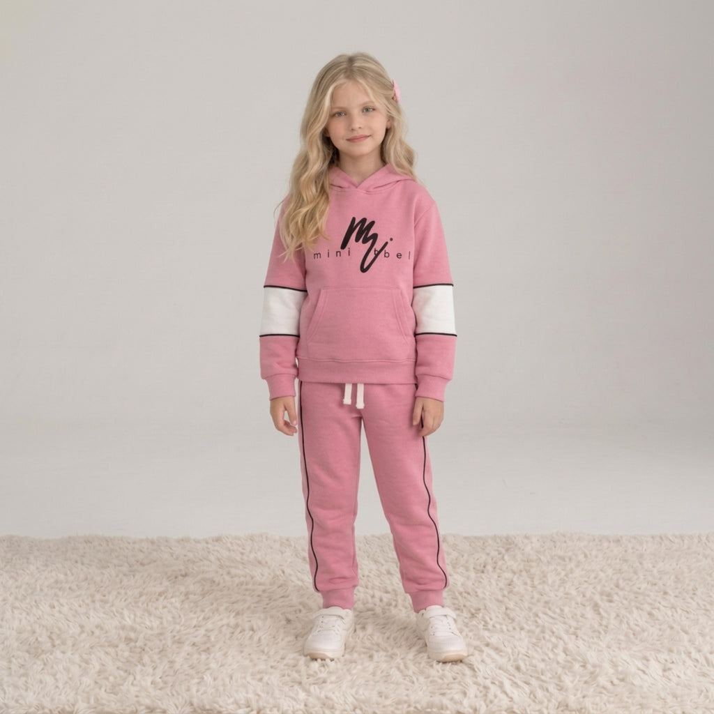 Girls Pink Hoodie Tracksuit Set