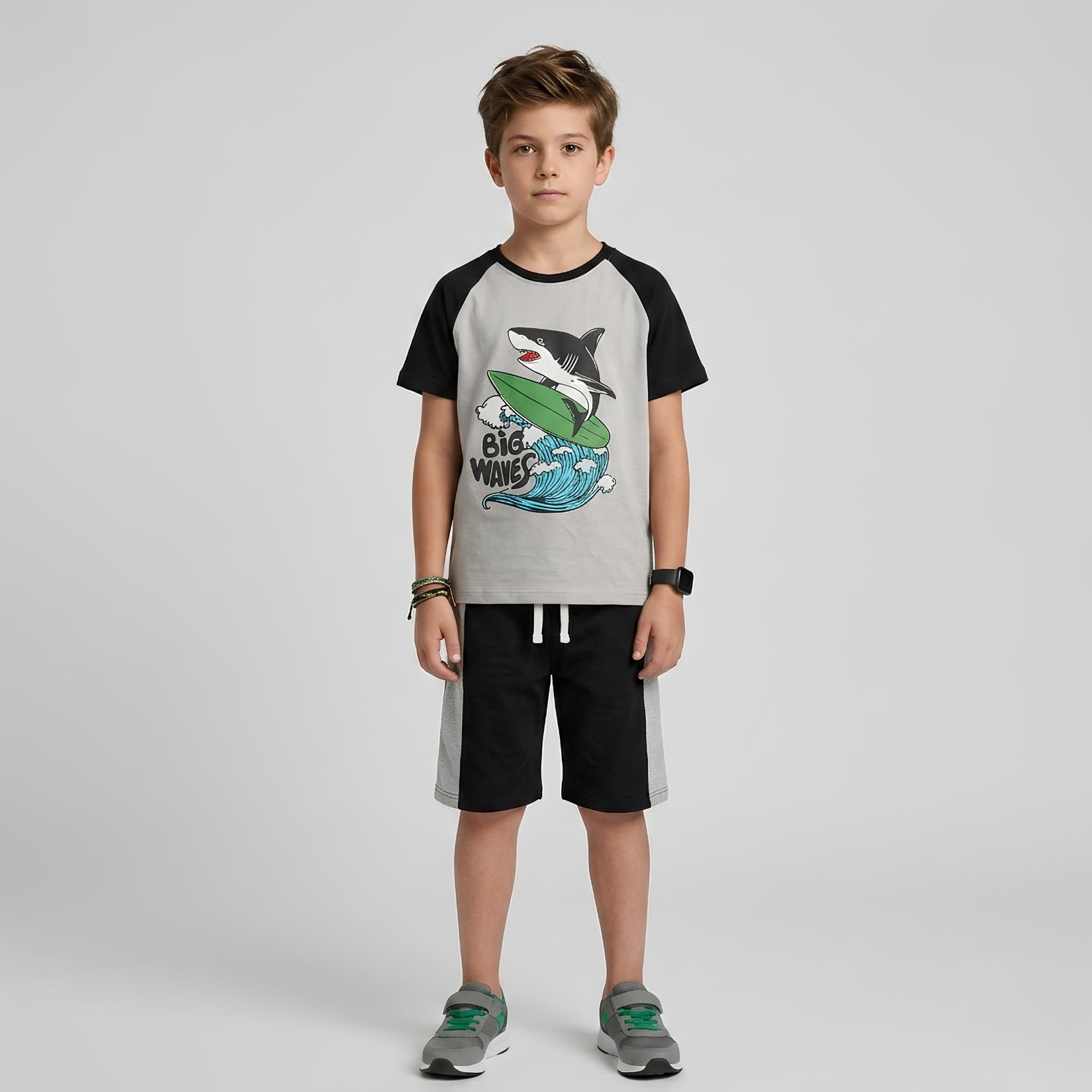Boys Big Waves Shark Raglan Set
