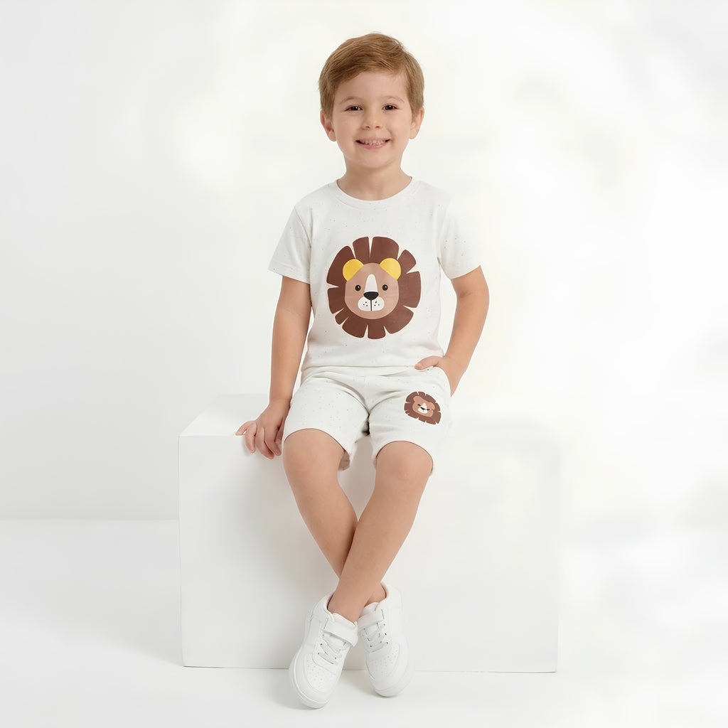 Boys Cute Lion Shorts Set