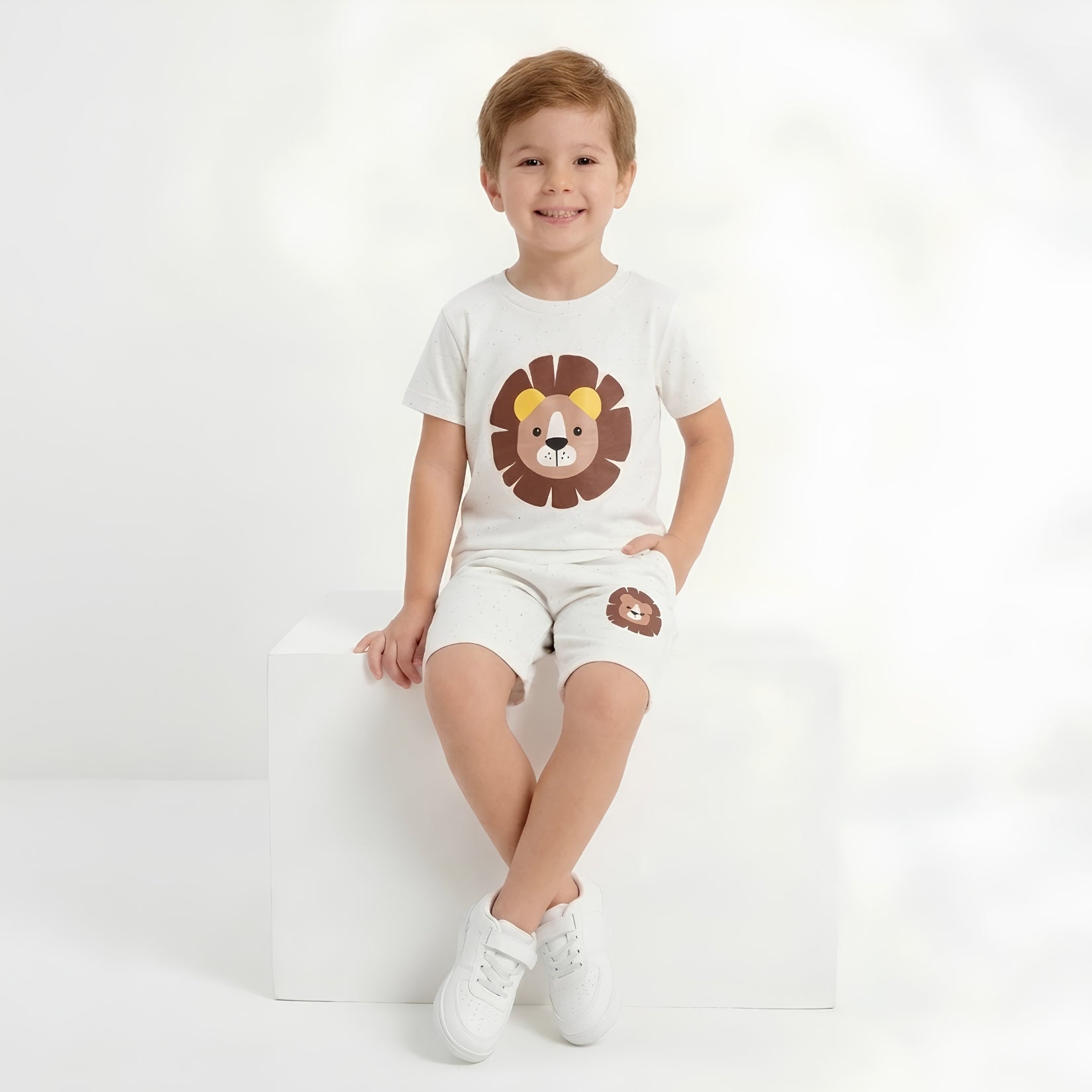 Boys Cute Lion Shorts Set