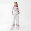 Girls Pink Floral Trouser Set