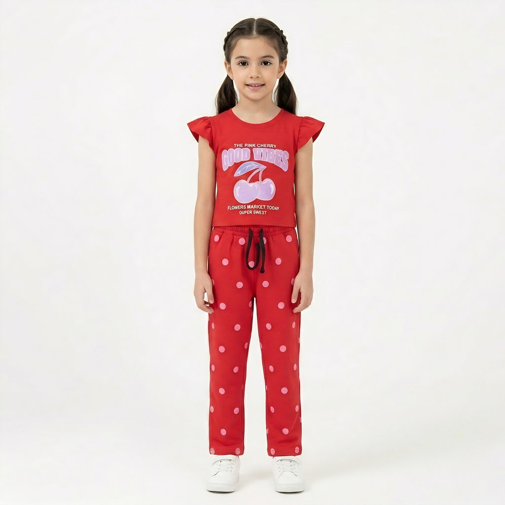 Girls Cherry Print Cotton Set