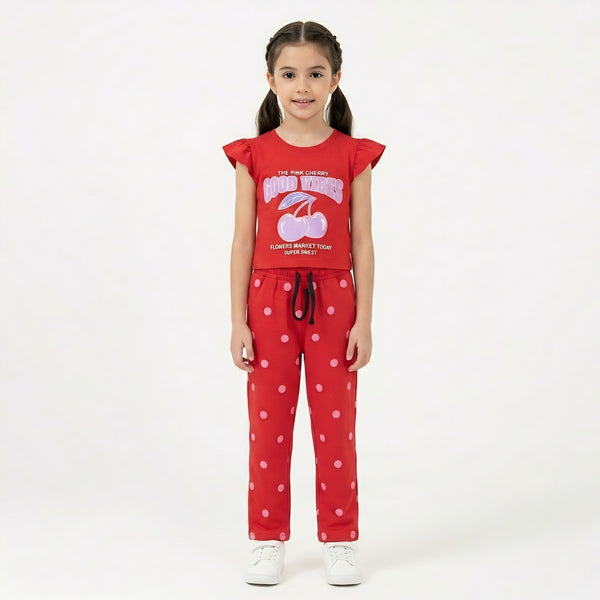 Girls Cherry Print Cotton Set