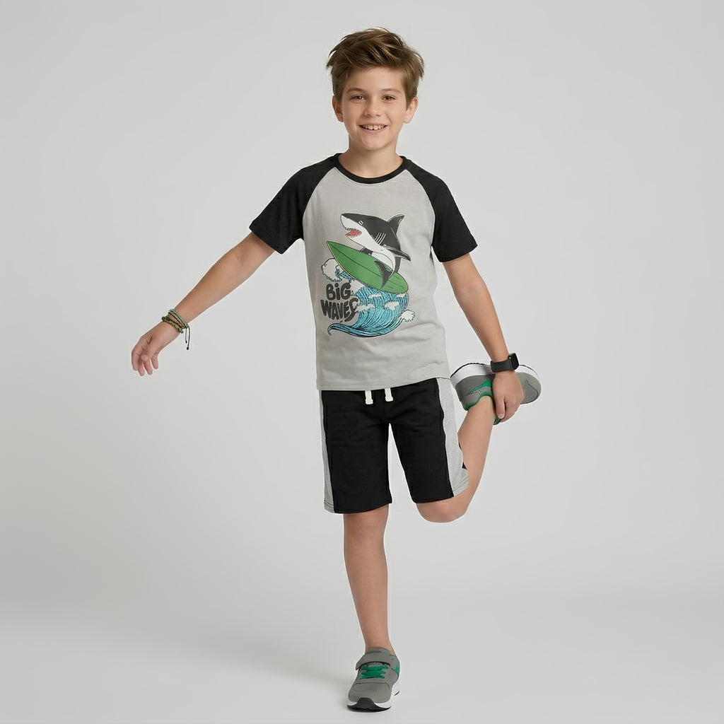 Boys Big Waves Shark Raglan Set