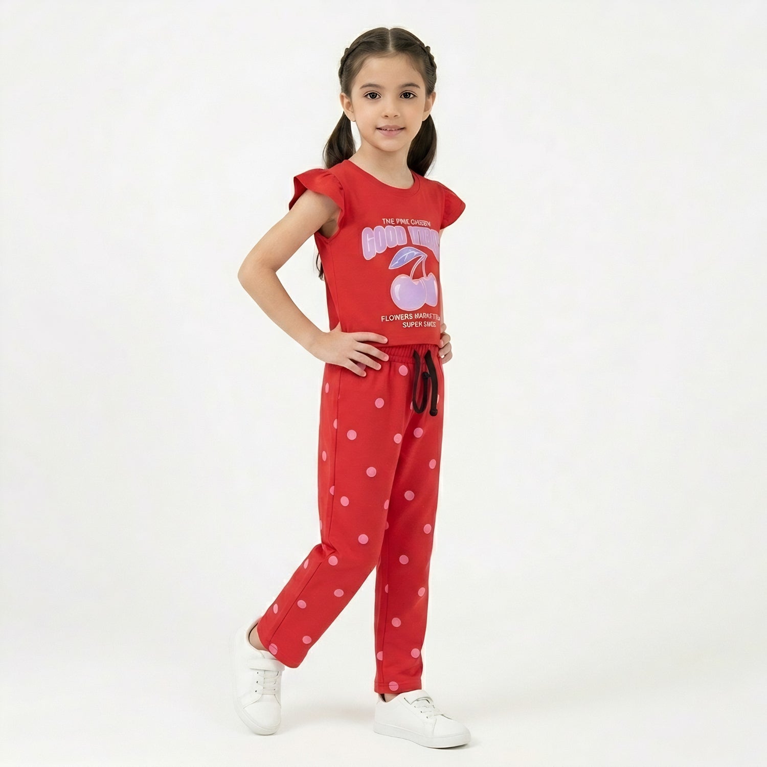 Girls Cherry Print Cotton Set
